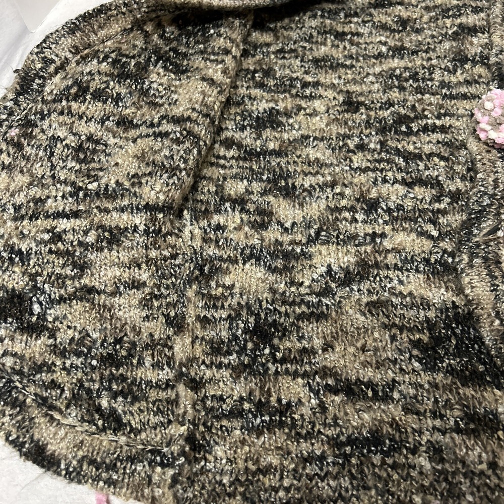 I.N.C Shaggy‎ Funky Knit Short Sweater Open Front Neutral Colors Pink Accents - Picture 6 of 12